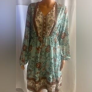 Bohemian Floral Long Sleeve Dress